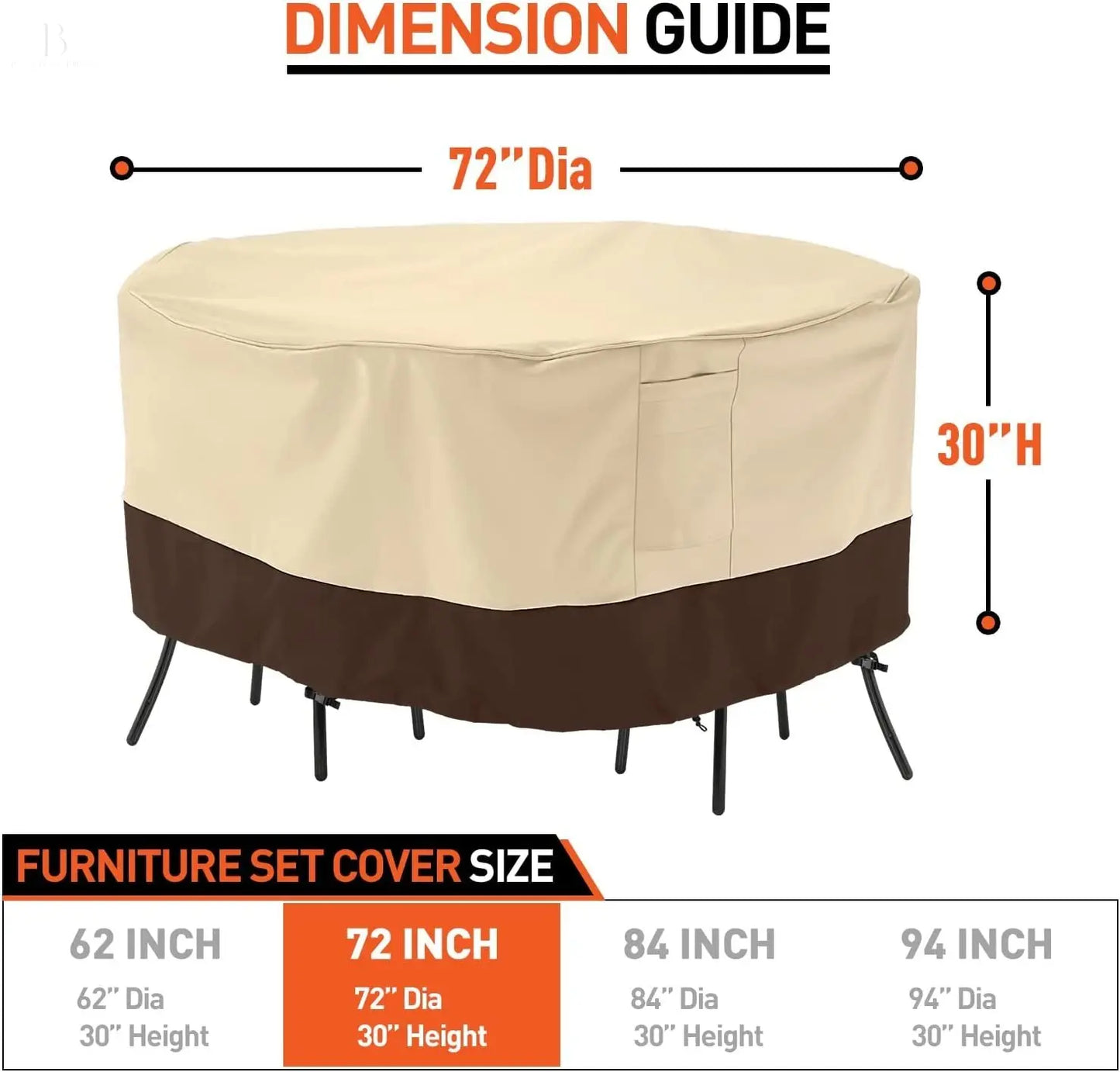 Outdoor Furniture Covers, 72 Inch Waterproof Patio Covers for Outdoor Furniture, Heavy Duty Medium round Patio Table Cover, All Weather Resistant Lawn Dining Table Covers, Beige & Brown BloomIris