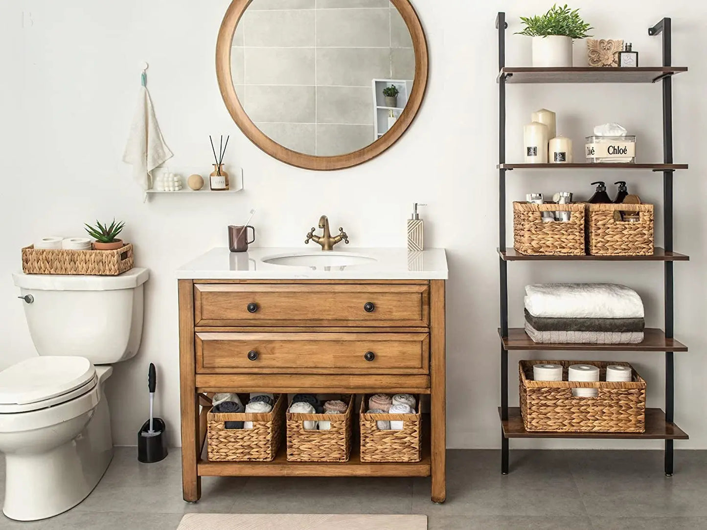 Water Hyacinth Storage Baskets, Rectangular Wicker Baskets with Built-In Handles, Medium, 13 X 8 ¼ X 7 Inches, 2-Pack BloomIris