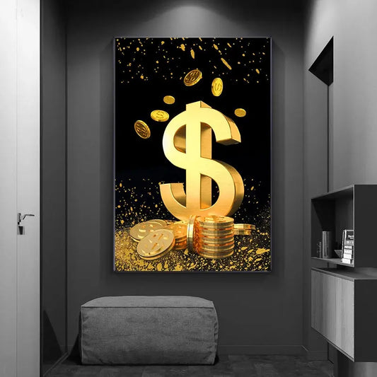 Abstract Dollar Painting Gold Coin Money Canvas Art Wall Poster BloomIris