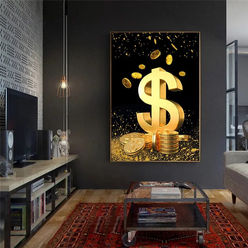Abstract Dollar Painting Gold Coin Money Canvas Art Wall Poster BloomIris
