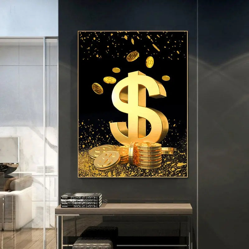 Abstract Dollar Painting Gold Coin Money Canvas Art Wall Poster BloomIris