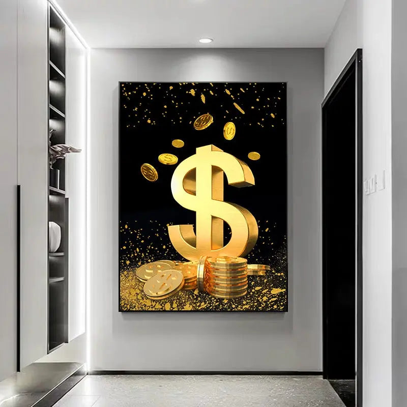 Abstract Dollar Painting Gold Coin Money Canvas Art Wall Poster BloomIris