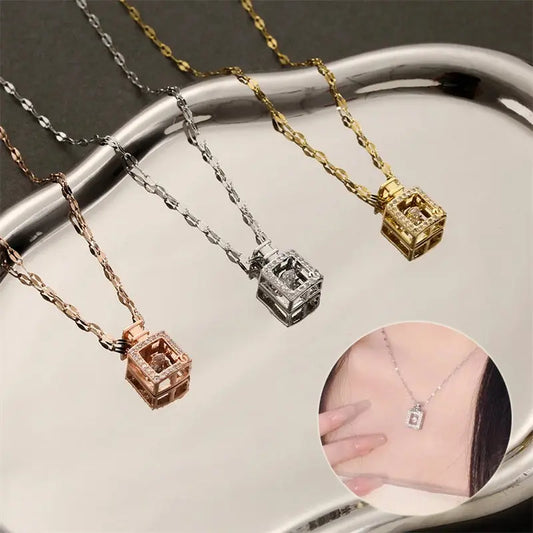 Valentines Day Gift Perfume Bottle Pendant Titanium Steel Necklace Korean Trend Zircon Luxury Female Necklace Charm Jewelry Gift Fashion Jewelry Woman BloomIris