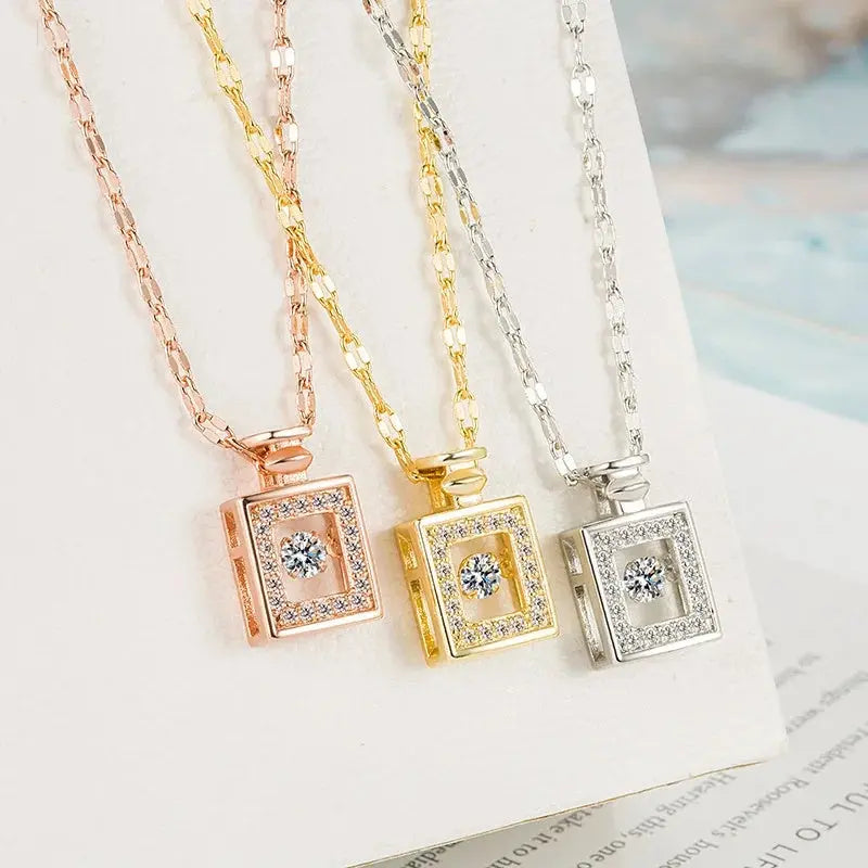 Valentines Day Gift Perfume Bottle Pendant Titanium Steel Necklace Korean Trend Zircon Luxury Female Necklace Charm Jewelry Gift Fashion Jewelry Woman BloomIris