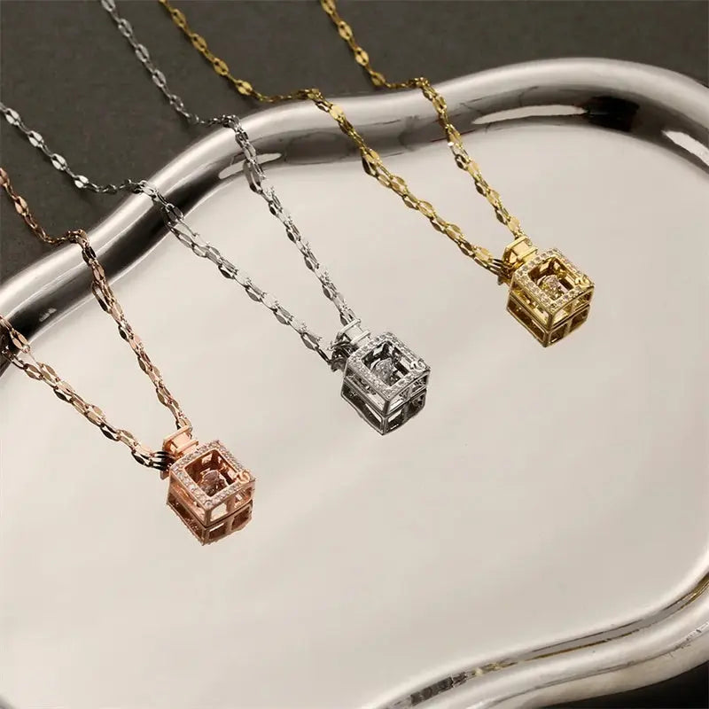 Valentines Day Gift Perfume Bottle Pendant Titanium Steel Necklace Korean Trend Zircon Luxury Female Necklace Charm Jewelry Gift Fashion Jewelry Woman BloomIris