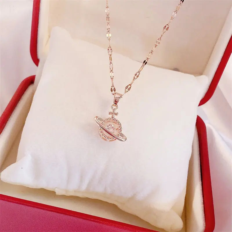 Valentines Day Gift Perfume Bottle Pendant Titanium Steel Necklace Korean Trend Zircon Luxury Female Necklace Charm Jewelry Gift Fashion Jewelry Woman BloomIris