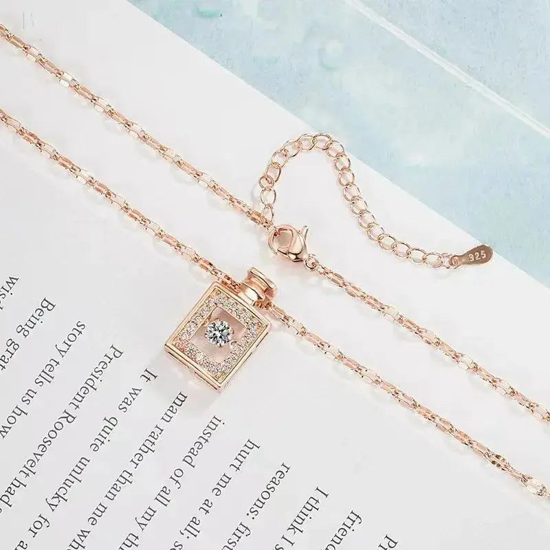 Valentines Day Gift Perfume Bottle Pendant Titanium Steel Necklace Korean Trend Zircon Luxury Female Necklace Charm Jewelry Gift Fashion Jewelry Woman BloomIris