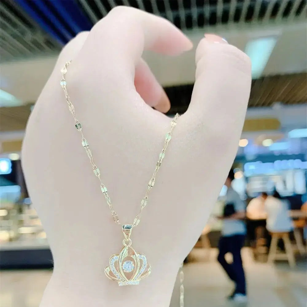 Valentines Day Gift Perfume Bottle Pendant Titanium Steel Necklace Korean Trend Zircon Luxury Female Necklace Charm Jewelry Gift Fashion Jewelry Woman BloomIris