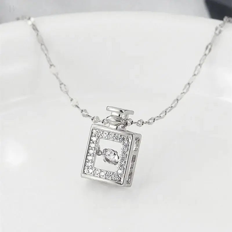 Valentines Day Gift Perfume Bottle Pendant Titanium Steel Necklace Korean Trend Zircon Luxury Female Necklace Charm Jewelry Gift Fashion Jewelry Woman BloomIris