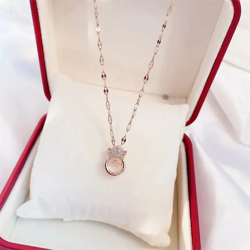 Valentines Day Gift Perfume Bottle Pendant Titanium Steel Necklace Korean Trend Zircon Luxury Female Necklace Charm Jewelry Gift Fashion Jewelry Woman BloomIris