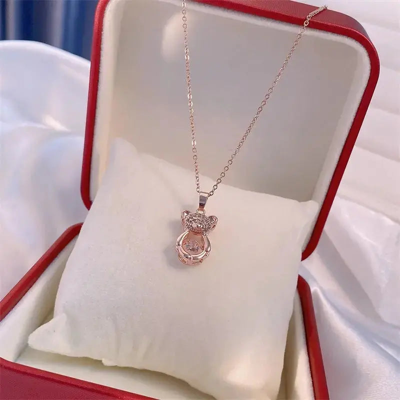 Valentines Day Gift Perfume Bottle Pendant Titanium Steel Necklace Korean Trend Zircon Luxury Female Necklace Charm Jewelry Gift Fashion Jewelry Woman BloomIris