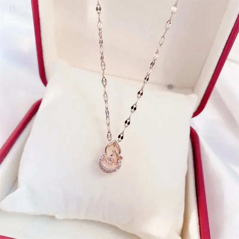 Valentines Day Gift Perfume Bottle Pendant Titanium Steel Necklace Korean Trend Zircon Luxury Female Necklace Charm Jewelry Gift Fashion Jewelry Woman BloomIris