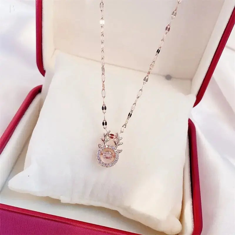 Valentines Day Gift Perfume Bottle Pendant Titanium Steel Necklace Korean Trend Zircon Luxury Female Necklace Charm Jewelry Gift Fashion Jewelry Woman BloomIris