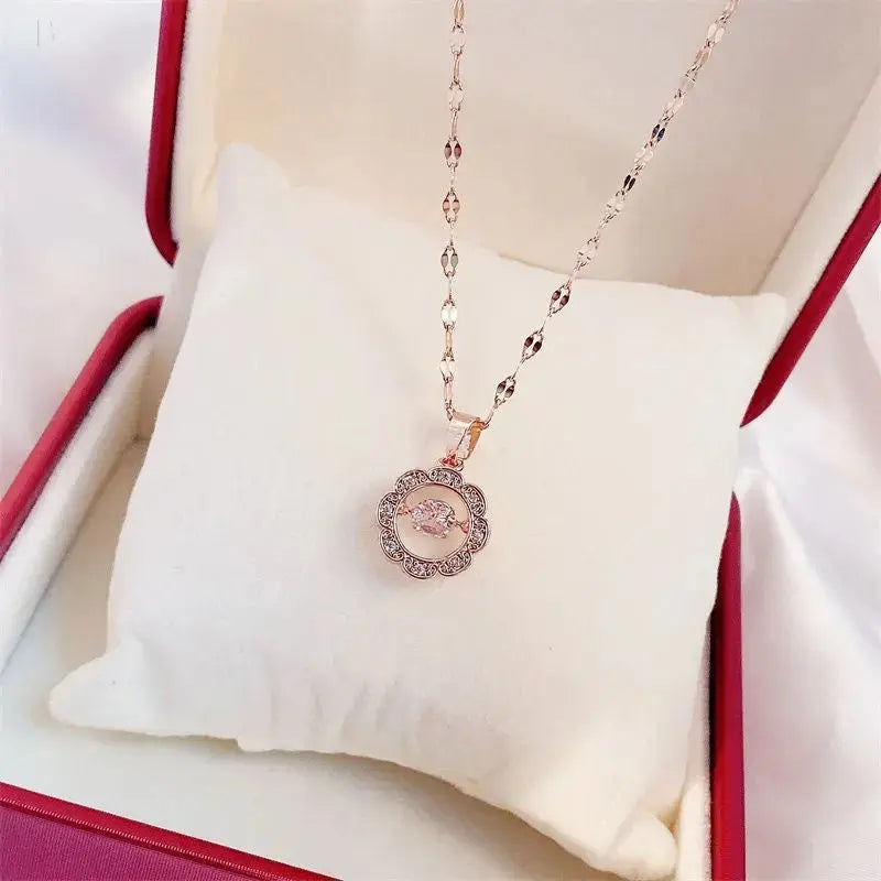 Valentines Day Gift Perfume Bottle Pendant Titanium Steel Necklace Korean Trend Zircon Luxury Female Necklace Charm Jewelry Gift Fashion Jewelry Woman BloomIris