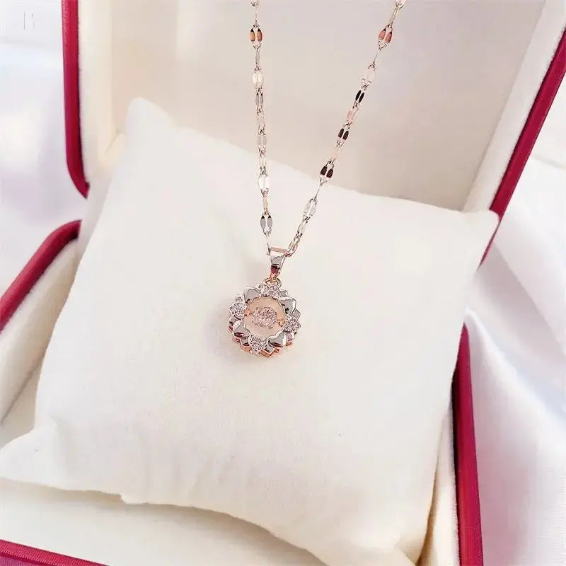 Valentines Day Gift Perfume Bottle Pendant Titanium Steel Necklace Korean Trend Zircon Luxury Female Necklace Charm Jewelry Gift Fashion Jewelry Woman BloomIris