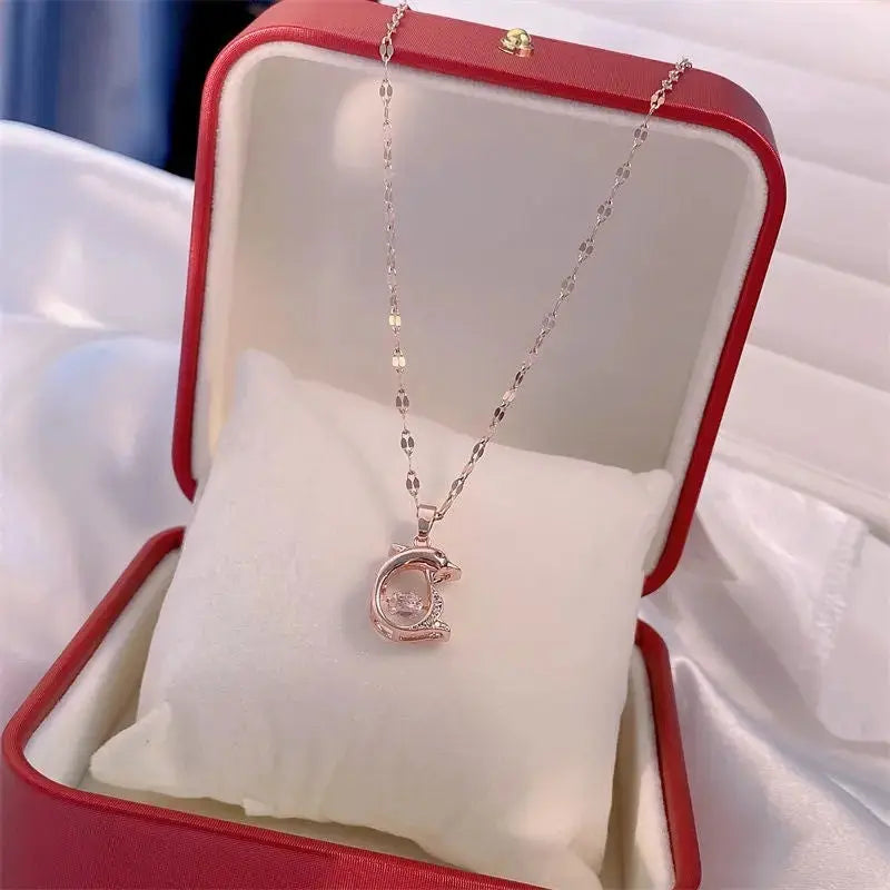 Valentines Day Gift Perfume Bottle Pendant Titanium Steel Necklace Korean Trend Zircon Luxury Female Necklace Charm Jewelry Gift Fashion Jewelry Woman BloomIris