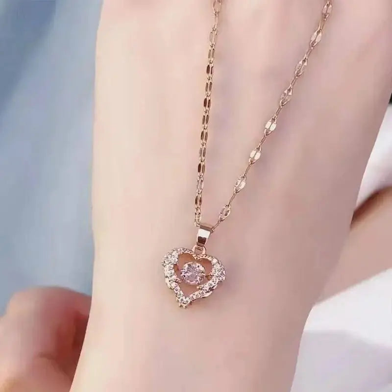 Valentines Day Gift Perfume Bottle Pendant Titanium Steel Necklace Korean Trend Zircon Luxury Female Necklace Charm Jewelry Gift Fashion Jewelry Woman BloomIris