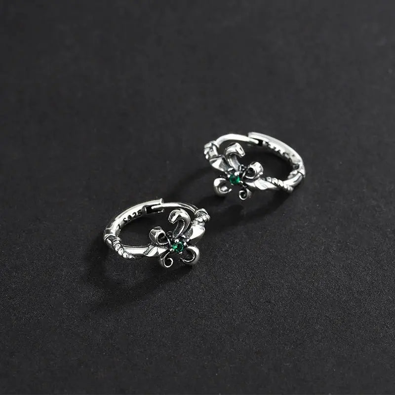 925 Sterling Silver Vintage Personality Iris Emerald Zircon Earrings BloomIris