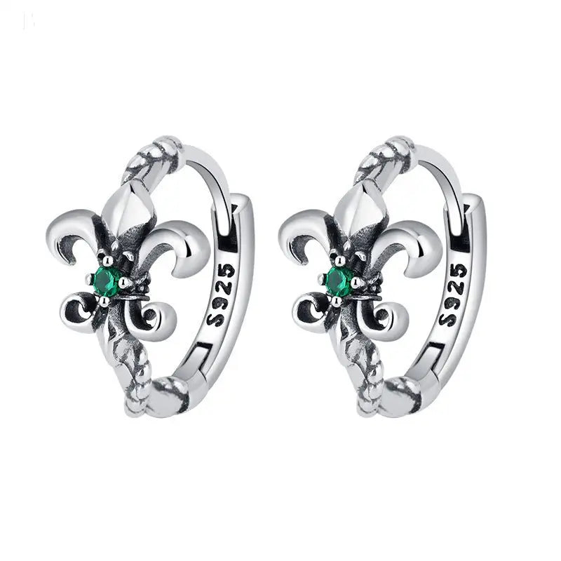 925 Sterling Silver Vintage Personality Iris Emerald Zircon Earrings BloomIris