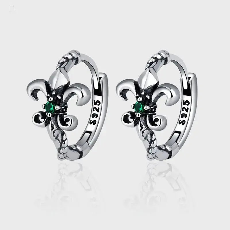 925 Sterling Silver Vintage Personality Iris Emerald Zircon Earrings BloomIris