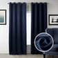 Dark Blue Bedroom Blackout Fabric Printed Curtains BloomIris