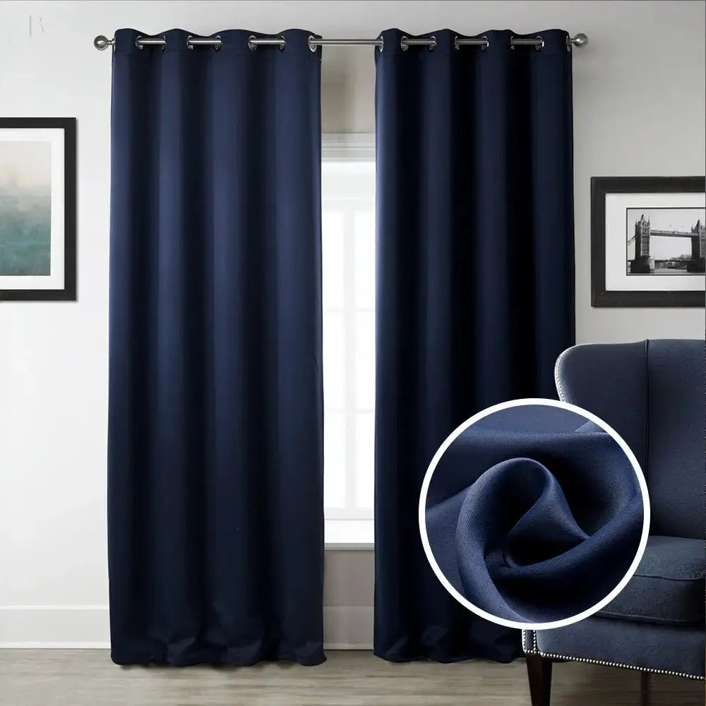 Dark Blue Bedroom Blackout Fabric Printed Curtains BloomIris