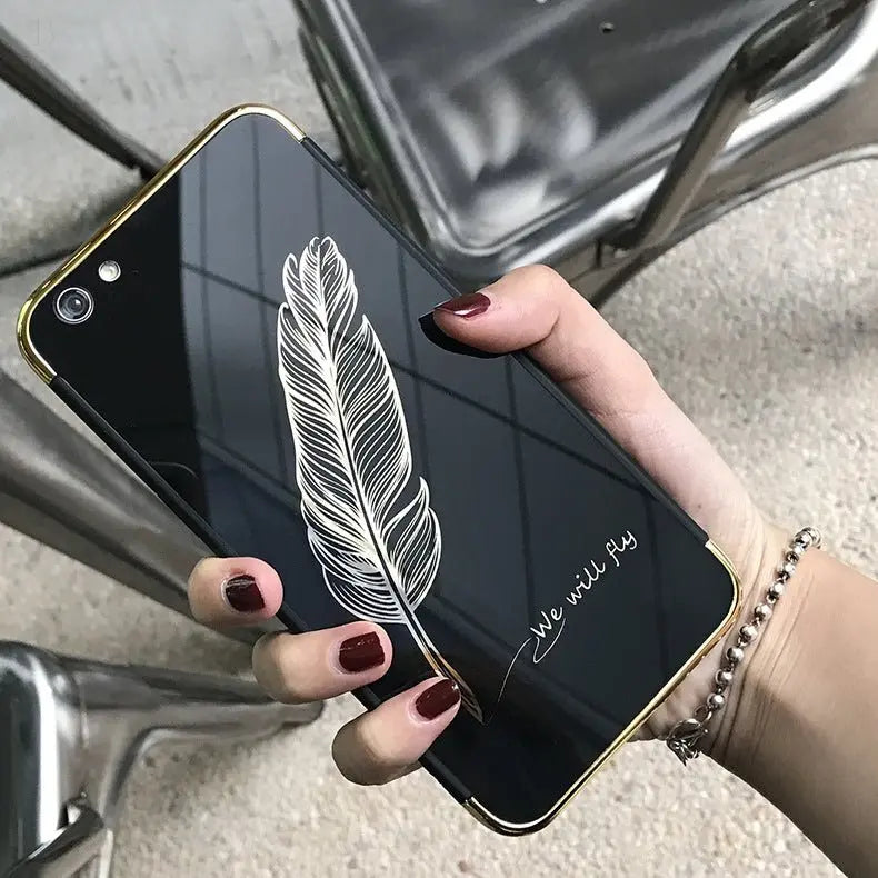 Feather mobile phone case mirror diamond case BloomIris