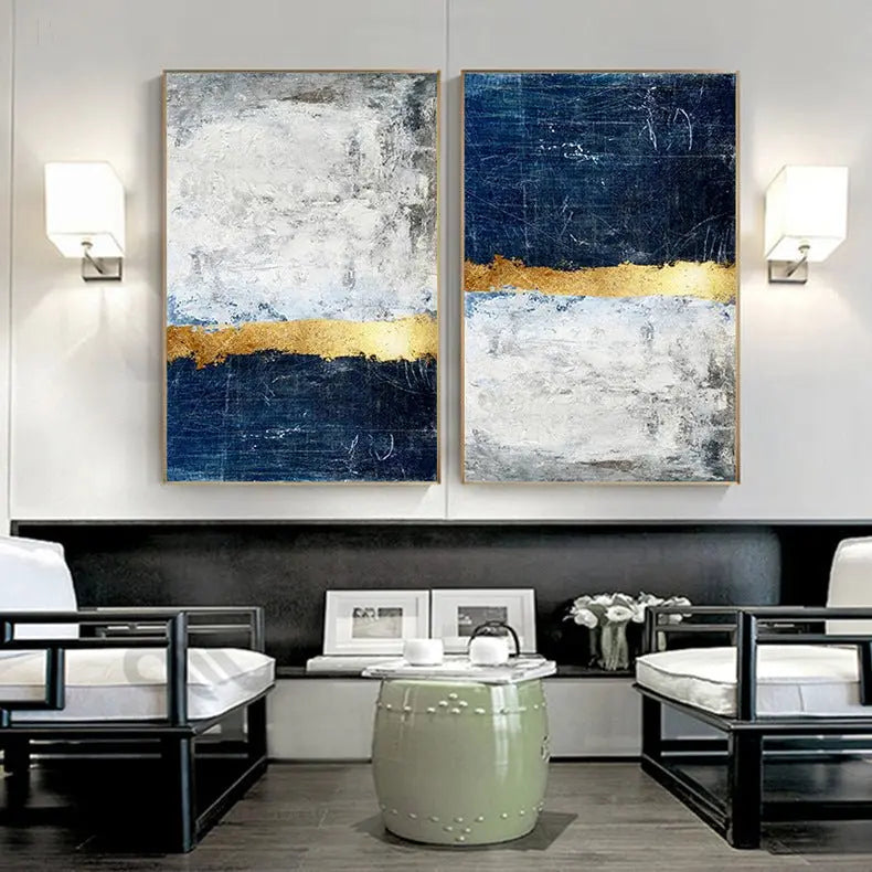 Luxury abstract hanging painting modern simple white gold block Hypersku