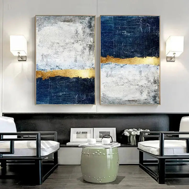 Luxury abstract hanging painting modern simple white gold block Hypersku