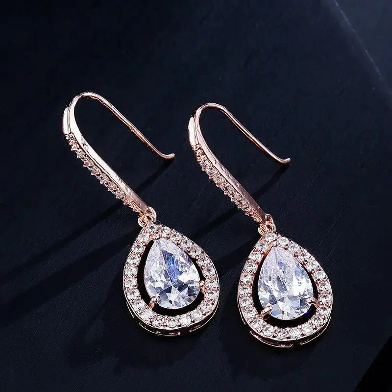 Micro-inlaid AAA Zircon Personality Drop-shaped Ear Hooks BloomIris