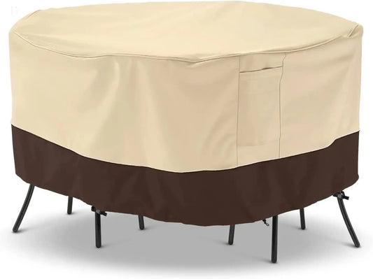 Outdoor Furniture Covers, 72 Inch Waterproof Patio Covers for Outdoor Furniture, Heavy Duty Medium round Patio Table Cover, All Weather Resistant Lawn Dining Table Covers, Beige & Brown BloomIris