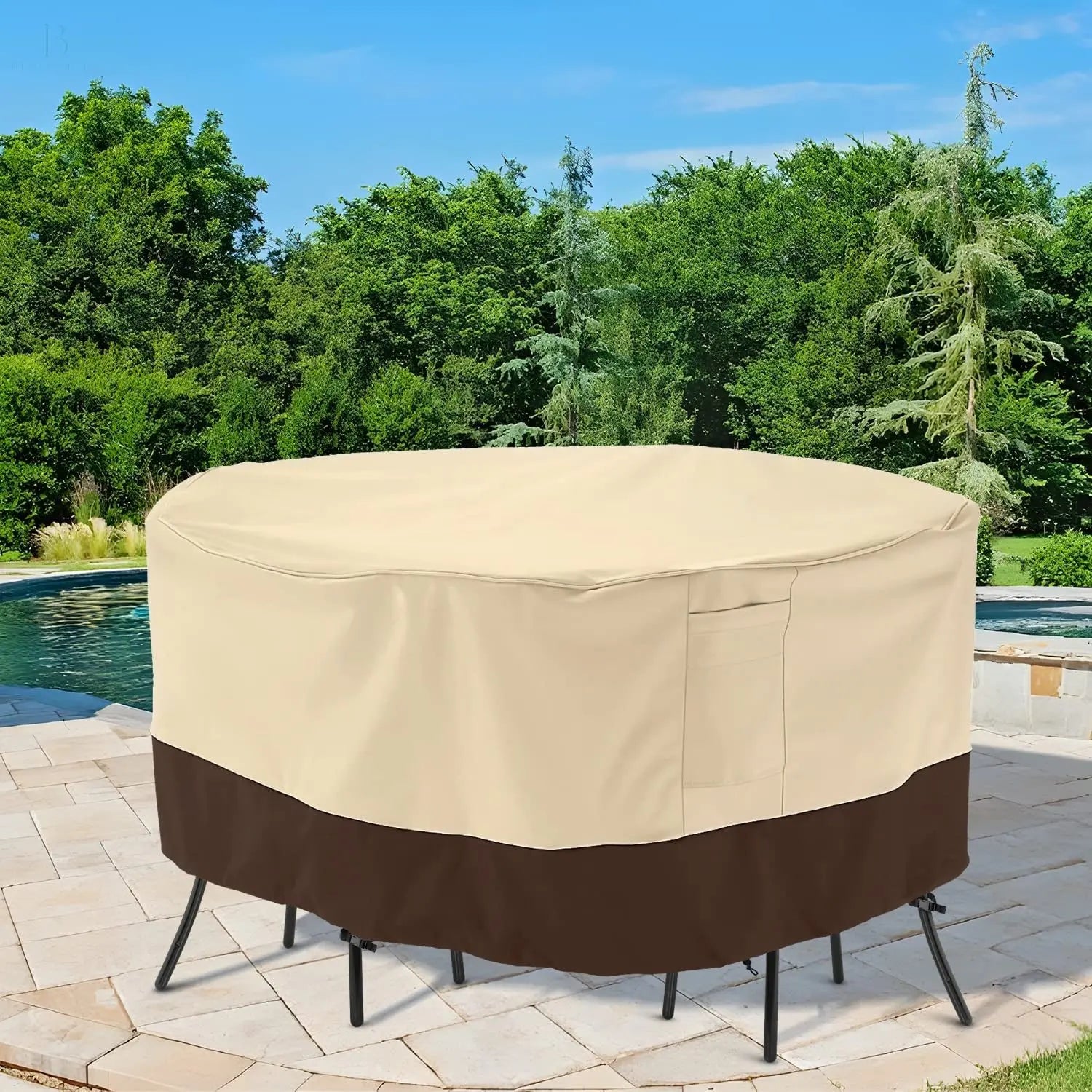 Outdoor Furniture Covers, 72 Inch Waterproof Patio Covers for Outdoor Furniture, Heavy Duty Medium round Patio Table Cover, All Weather Resistant Lawn Dining Table Covers, Beige & Brown BloomIris