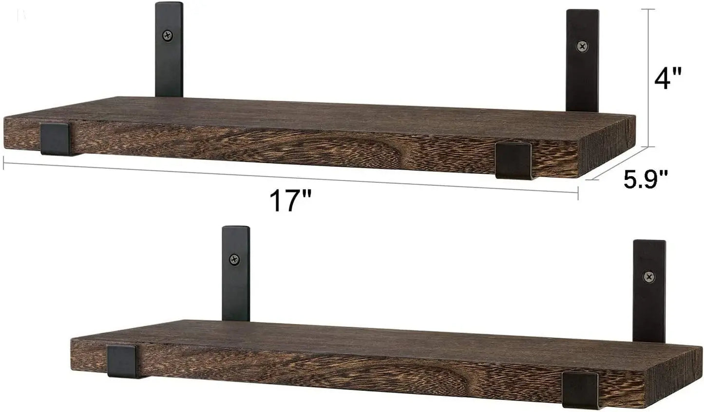 Rustic Wood Floating Shelves Wall Mounted Shelving Set of 2 Decorative Wall Storage Shelves with Lip Brackets for Bedroom, Living Room, Bathroom, Kitchen, Hallway, Office BloomIris