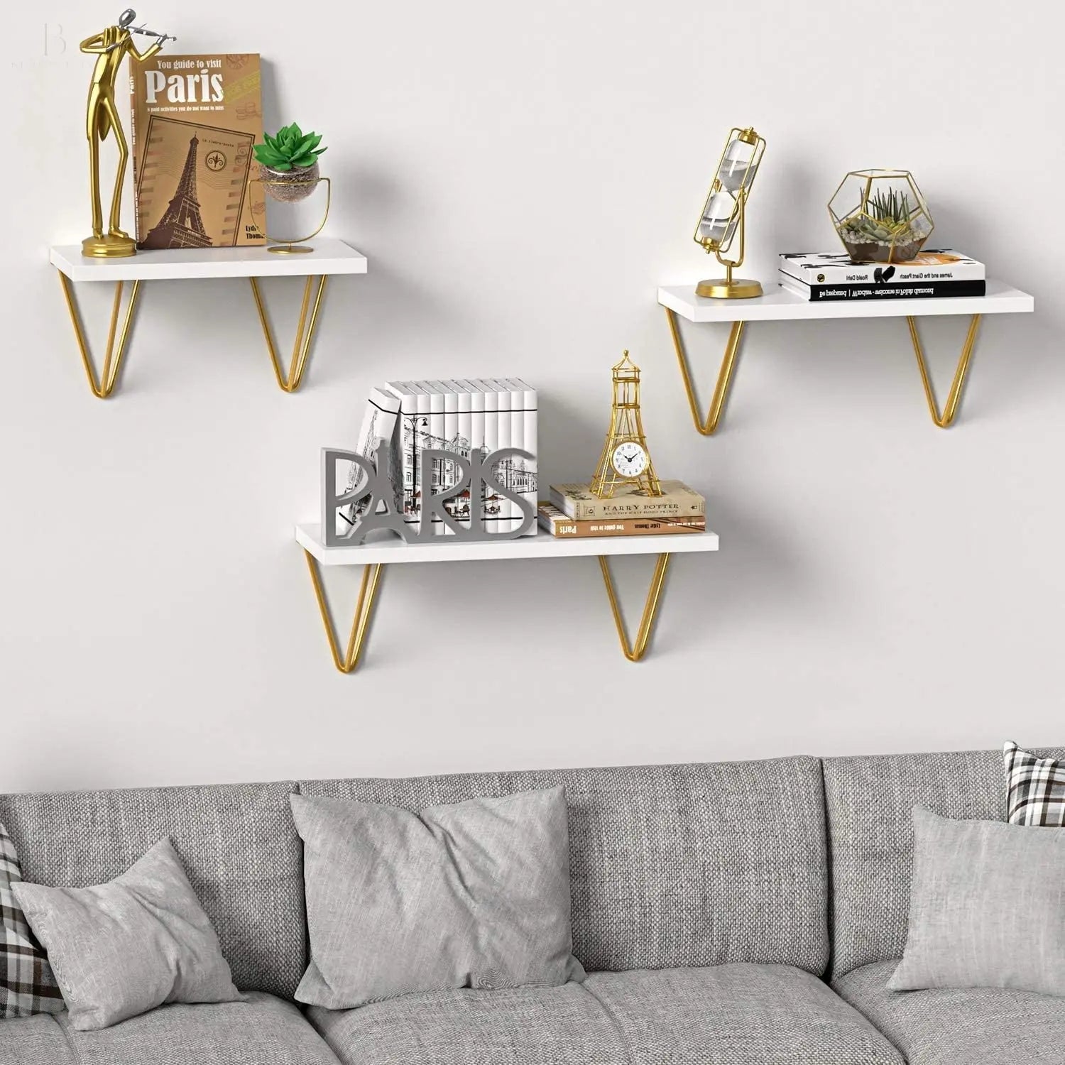 Set of 3 Modern Style Wooden Floating Shelves Branded