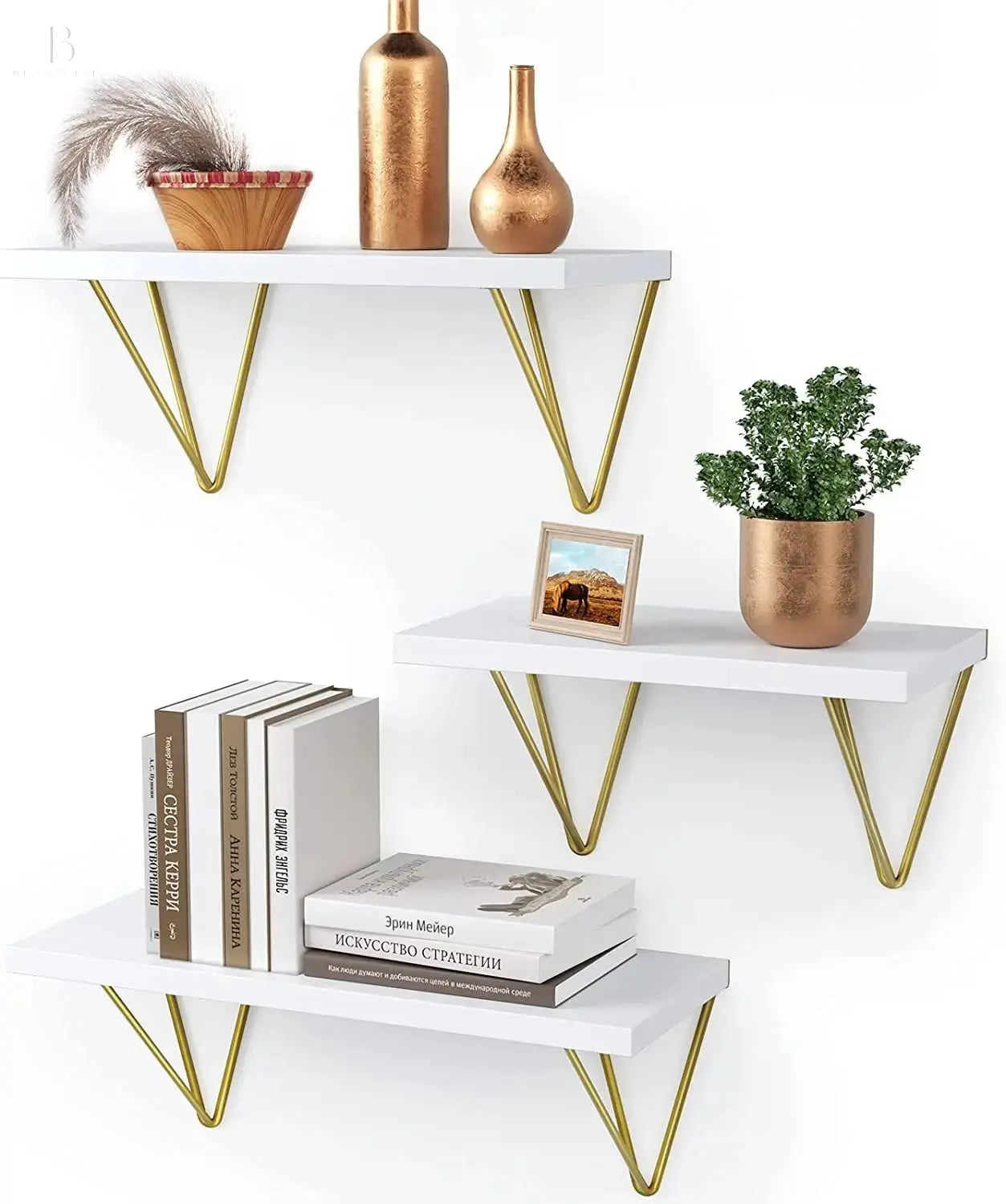 Set of 3 Modern Style Wooden Floating Shelves Branded