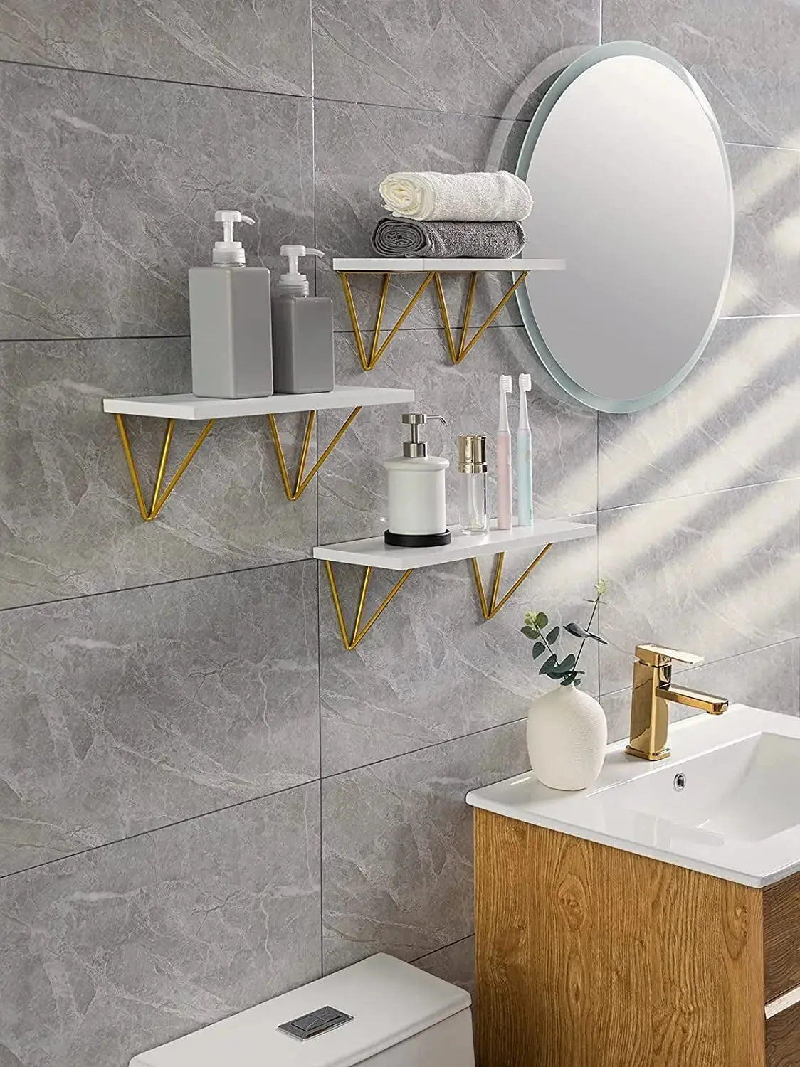 Set of 3 Modern Style Wooden Floating Shelves Branded