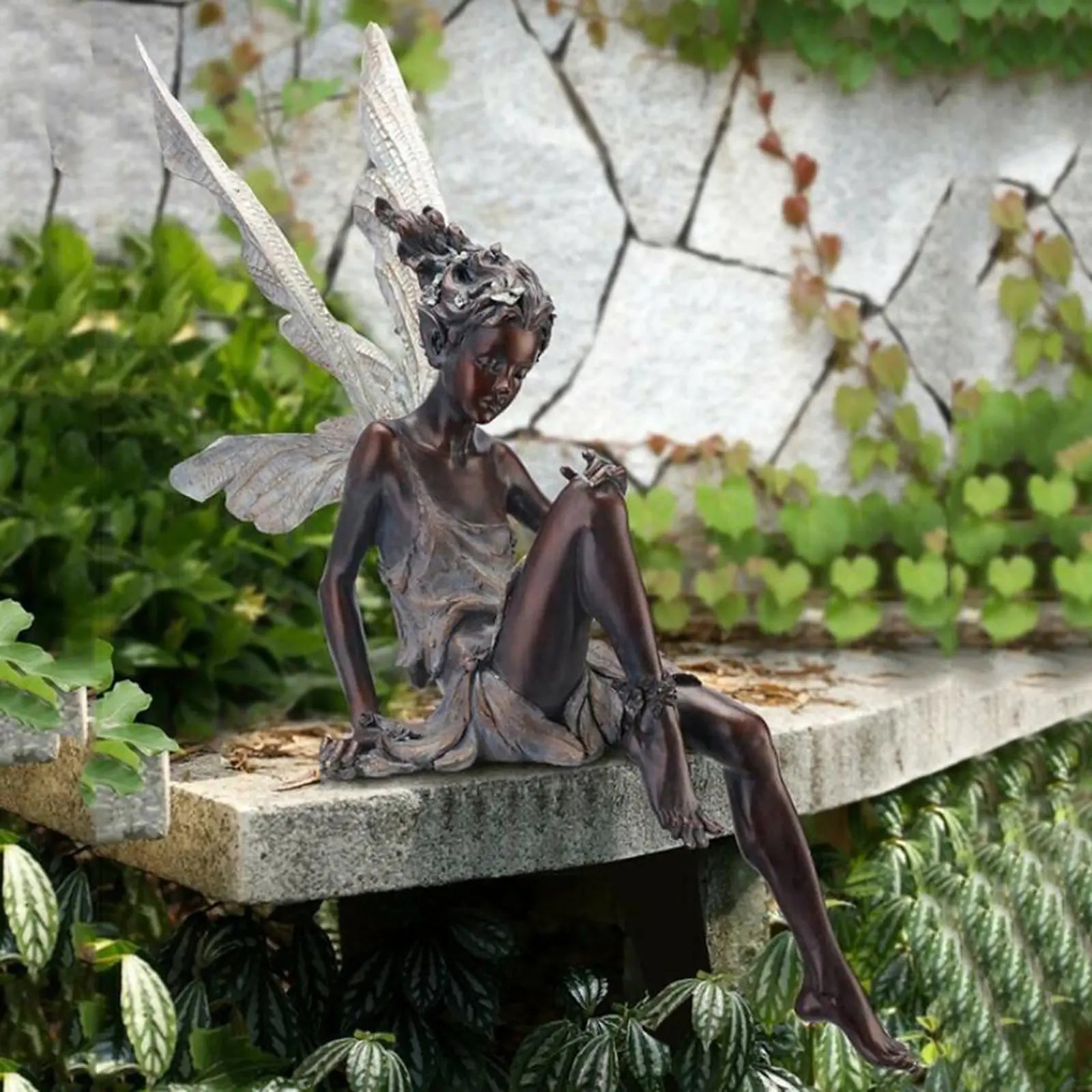 Tudor and Turek Resin Sitting Fairy Statue Garden Decorative Porch Figurine Angel Sculpture for Yard Home Garden Decoration BloomIris