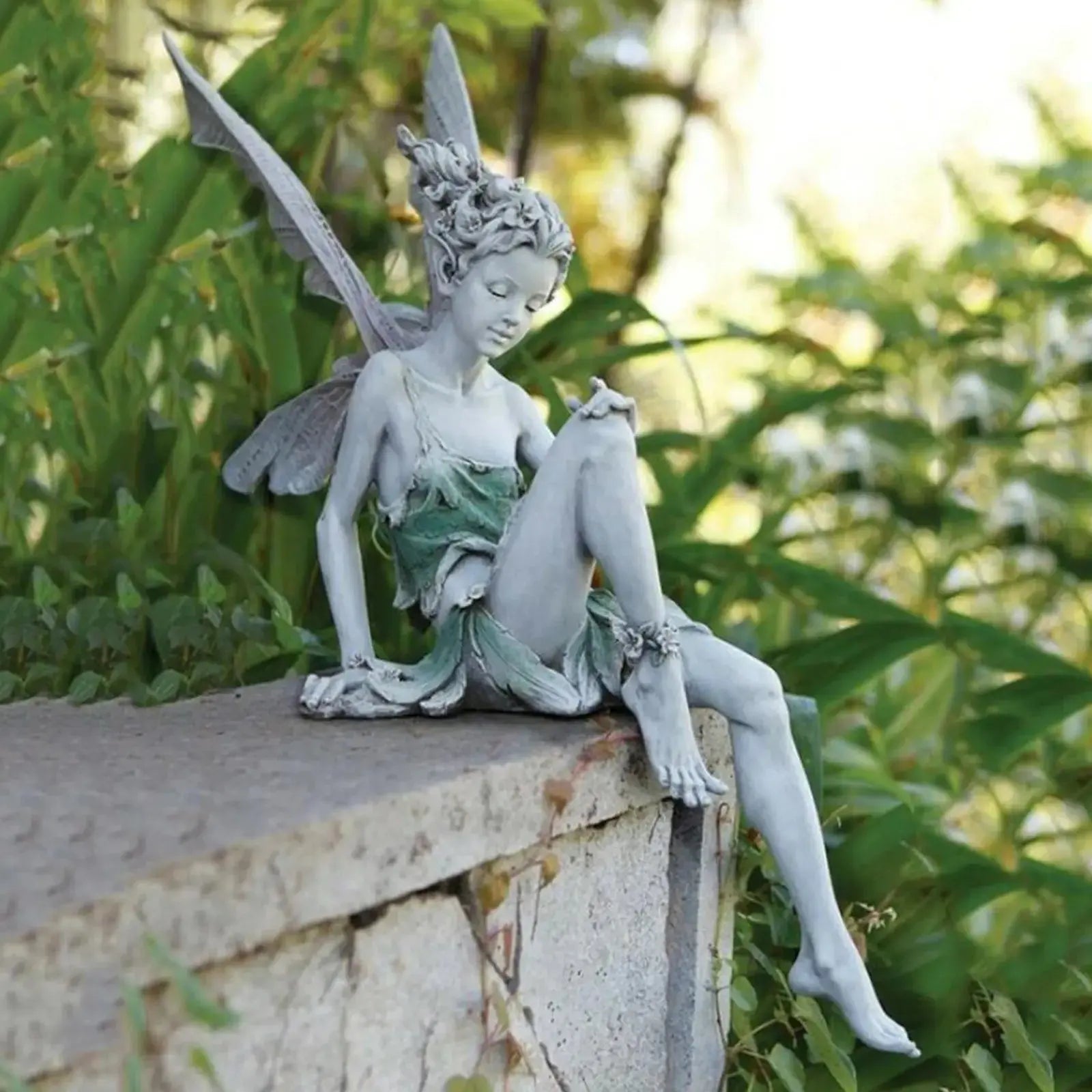 Tudor and Turek Resin Sitting Fairy Statue Garden Decorative Porch Figurine Angel Sculpture for Yard Home Garden Decoration BloomIris