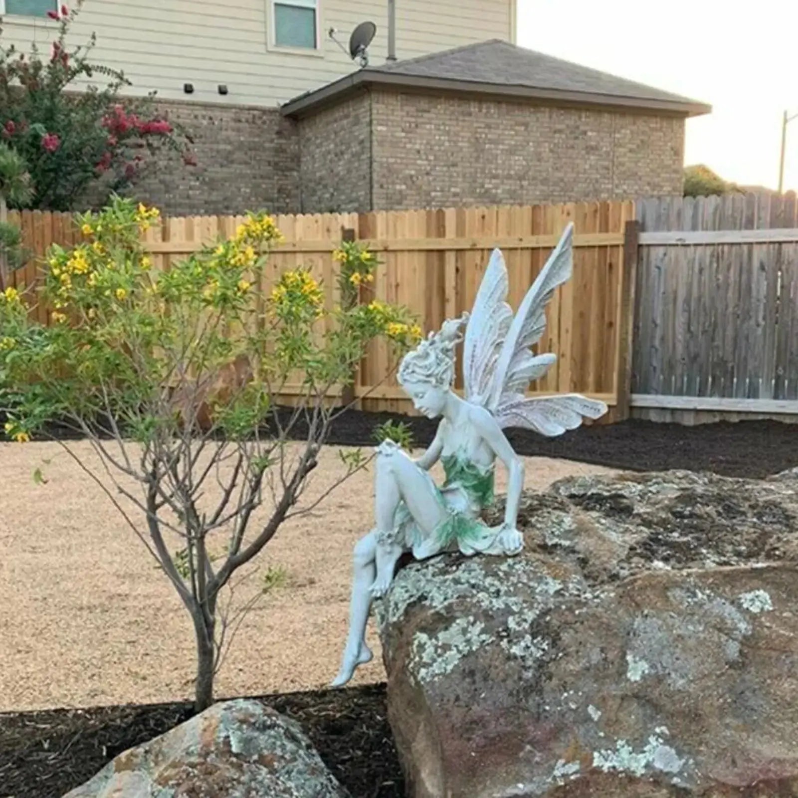 Tudor and Turek Resin Sitting Fairy Statue Garden Decorative Porch Figurine Angel Sculpture for Yard Home Garden Decoration BloomIris