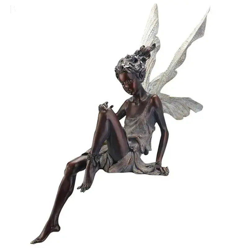 Tudor and Turek Resin Sitting Fairy Statue Garden Decorative Porch Figurine Angel Sculpture for Yard Home Garden Decoration BloomIris