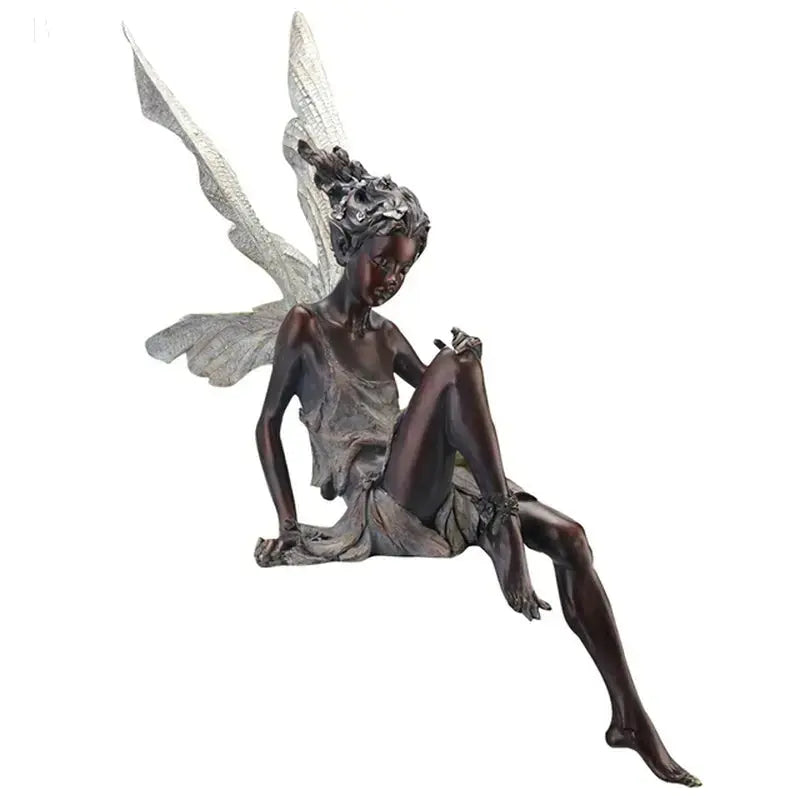 Tudor and Turek Resin Sitting Fairy Statue Garden Decorative Porch Figurine Angel Sculpture for Yard Home Garden Decoration BloomIris