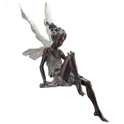 Tudor and Turek Resin Sitting Fairy Statue Garden Decorative Porch Figurine Angel Sculpture for Yard Home Garden Decoration BloomIris