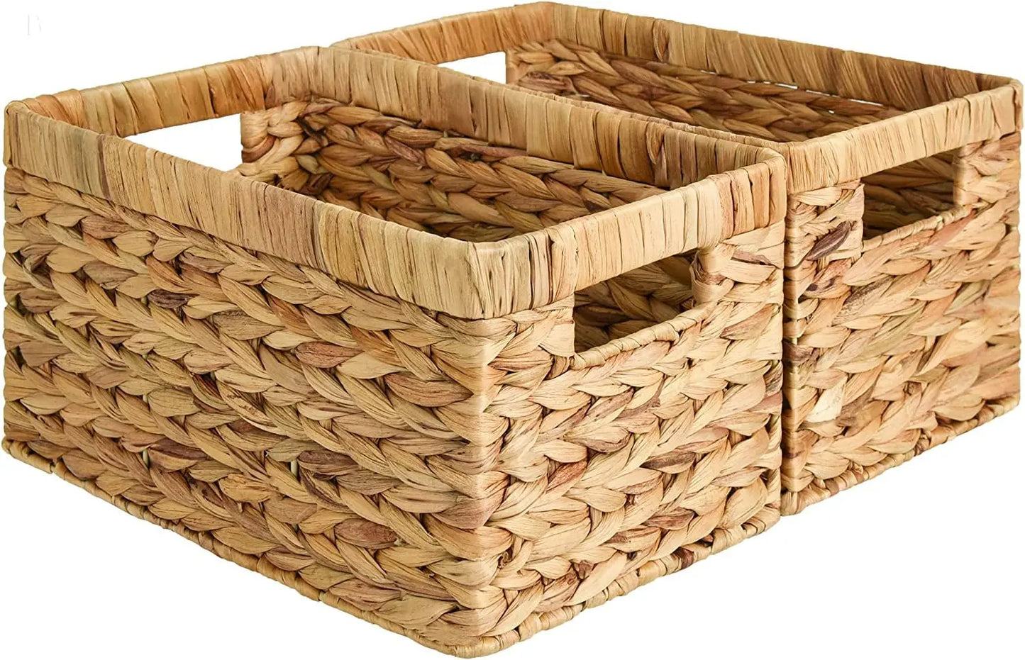 Water Hyacinth Storage Baskets, Rectangular Wicker Baskets with Built-In Handles, Medium, 13 X 8 ¼ X 7 Inches, 2-Pack BloomIris