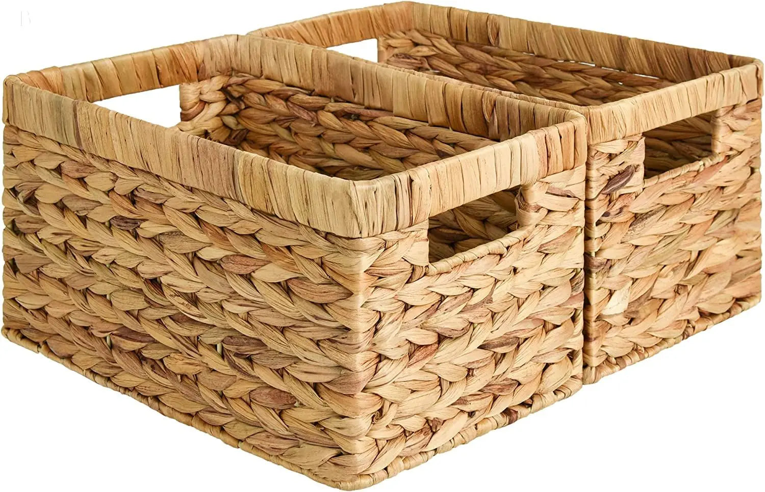 Water Hyacinth Storage Baskets, Rectangular Wicker Baskets with Built-In Handles, Medium, 13 X 8 ¼ X 7 Inches, 2-Pack BloomIris