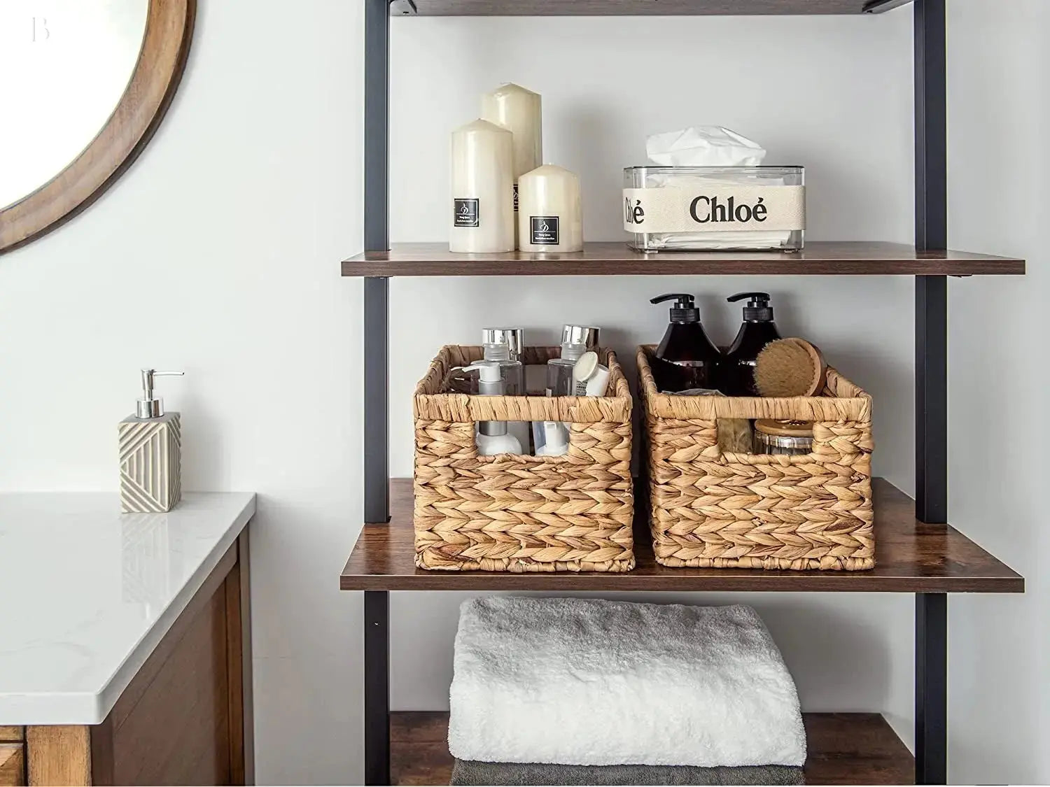 Water Hyacinth Storage Baskets, Rectangular Wicker Baskets with Built-In Handles, Medium, 13 X 8 ¼ X 7 Inches, 2-Pack BloomIris