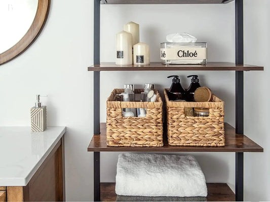 Water Hyacinth Storage Baskets, Rectangular Wicker Baskets with Built-In Handles, Medium, 13 X 8 ¼ X 7 Inches, 2-Pack BloomIris