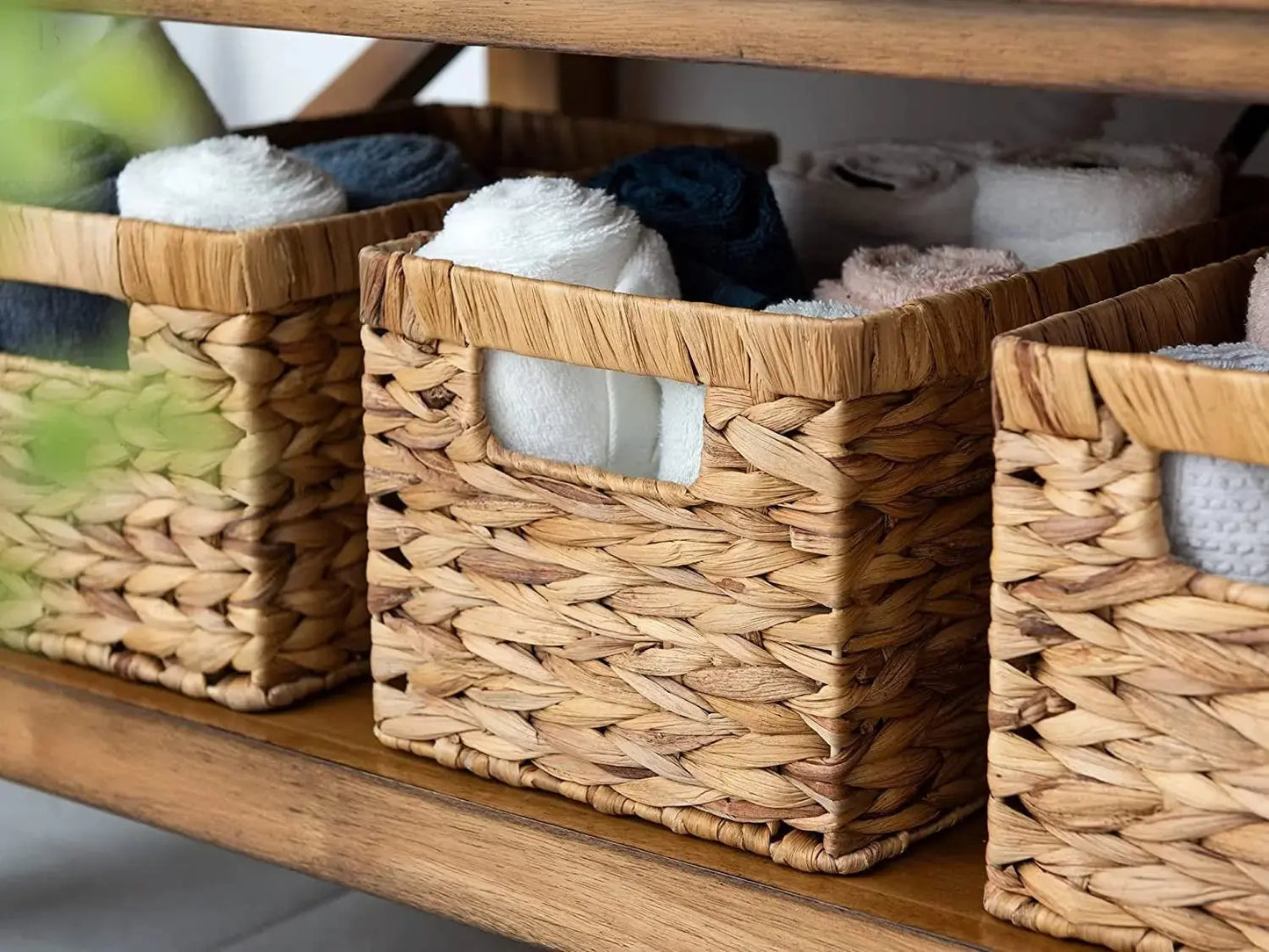 Water Hyacinth Storage Baskets, Rectangular Wicker Baskets with Built-In Handles, Medium, 13 X 8 ¼ X 7 Inches, 2-Pack BloomIris